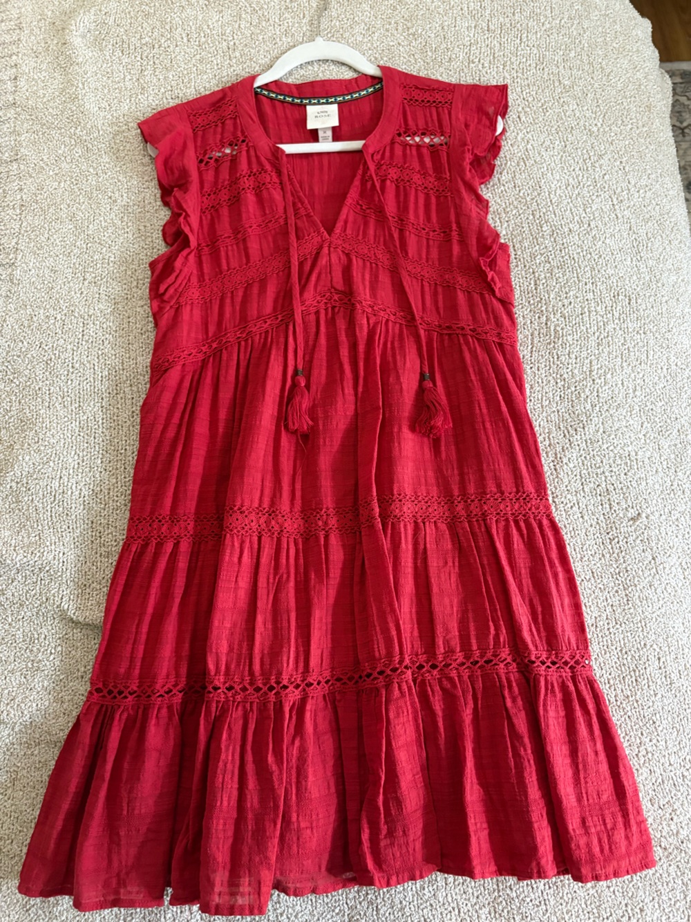 Red Boho Tassel Midi Dress